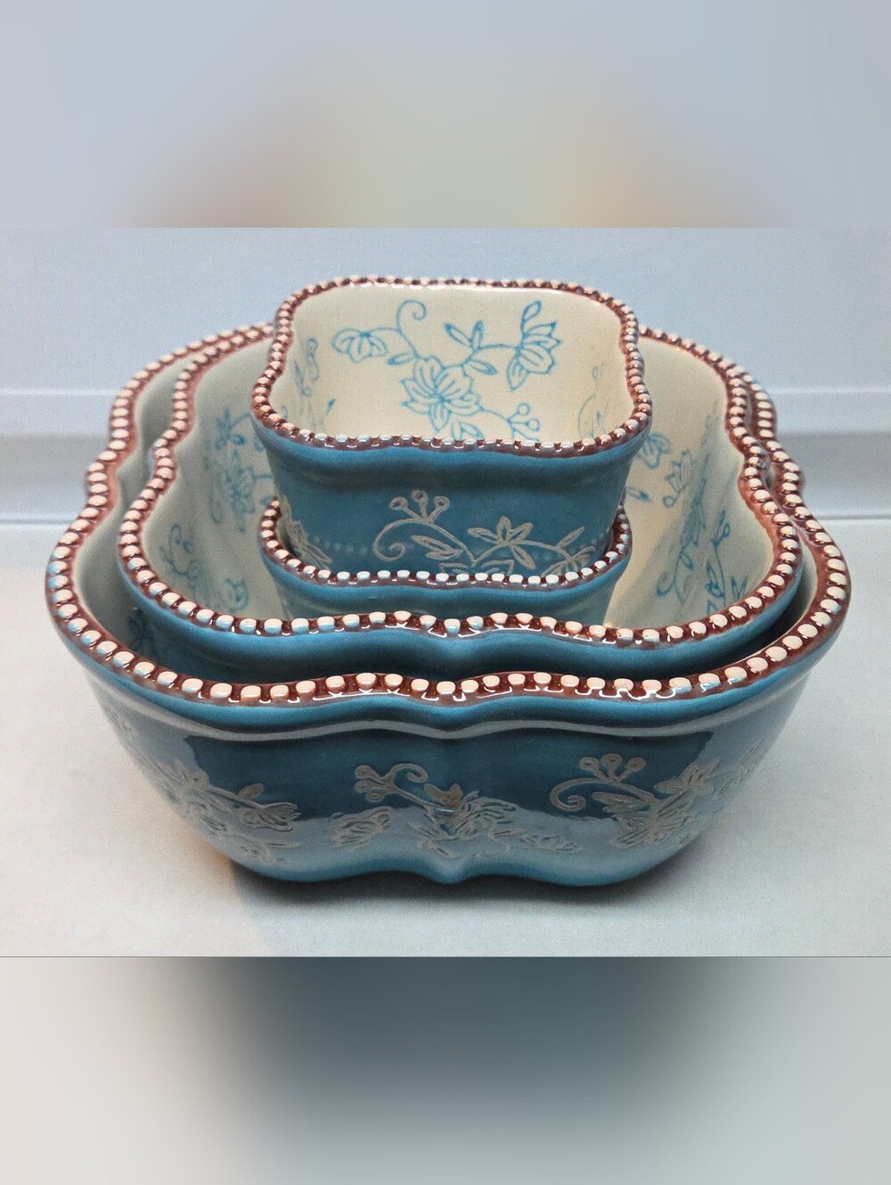 (Lot#2) Temp-tations Tara Blue Floral Lace 2 Ramekins 2 Bowls Read Below